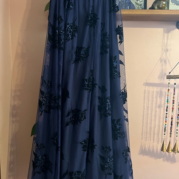 Vintage Whimsigoth Navy Floral Gown Style Skirt Only - Picture 7 of 9